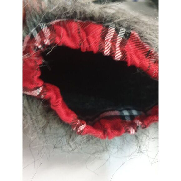 Girls Werewolf Costume Dress Hooded Red Plaid & Grey With Faux Fur Trim Tail Lg - Picture 8 of 9